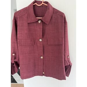 Blouse Womens 8P Burgundy No Iron Button Up Shirt Top Career Casual